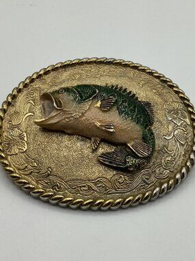 Raintree Bass Fish Belt Buckle Rare Vintage 1978 3-D Realistic 3"H x 4"L
